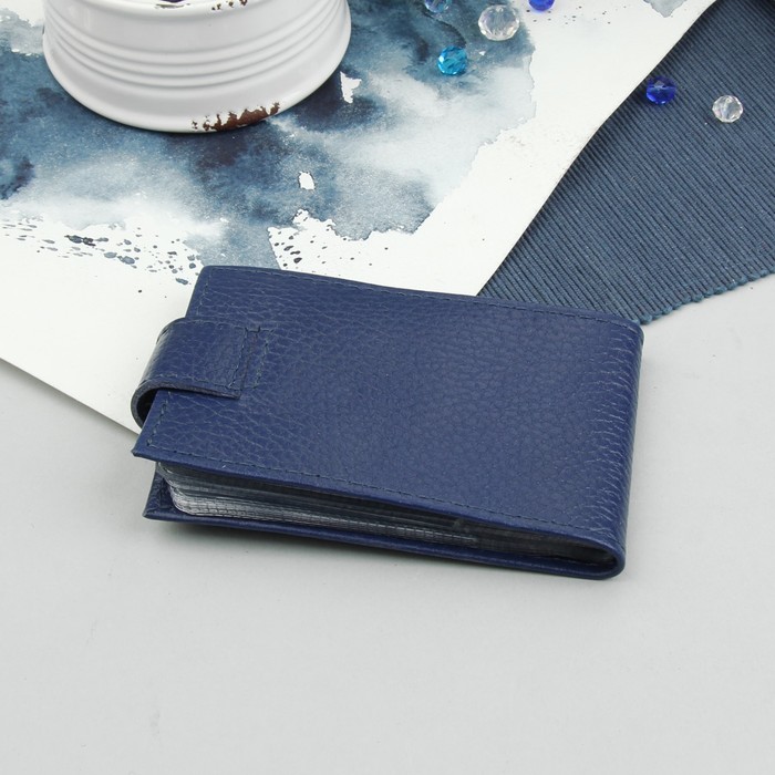 Визитница на кнопке, 1 ряд, флотер, цвет синий