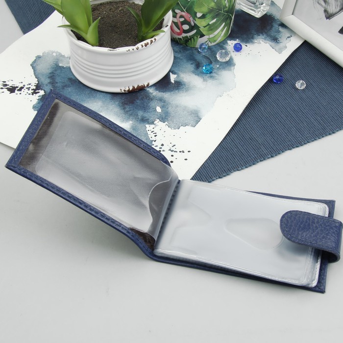 Визитница на кнопке, 1 ряд, флотер, цвет синий