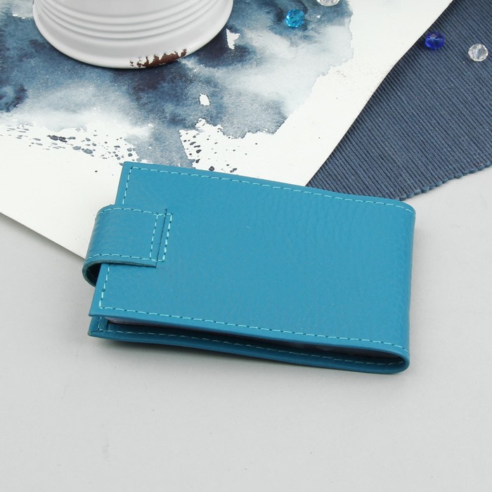 Визитница на кнопке, 1 ряд, флотер, цвет бирюзовый