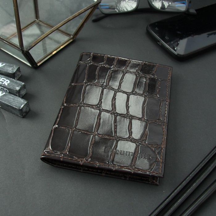 Обложка для автодокументов и паспорта, 5 карманов для карт, скат, цвет коричневый