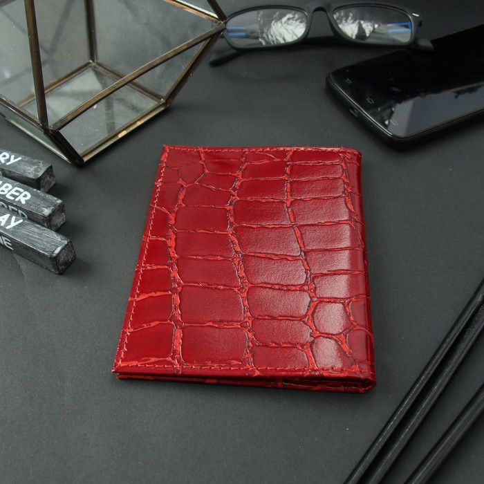 Обложка для автодокументов и паспорта, 5 карманов для карт, скат, цвет красный