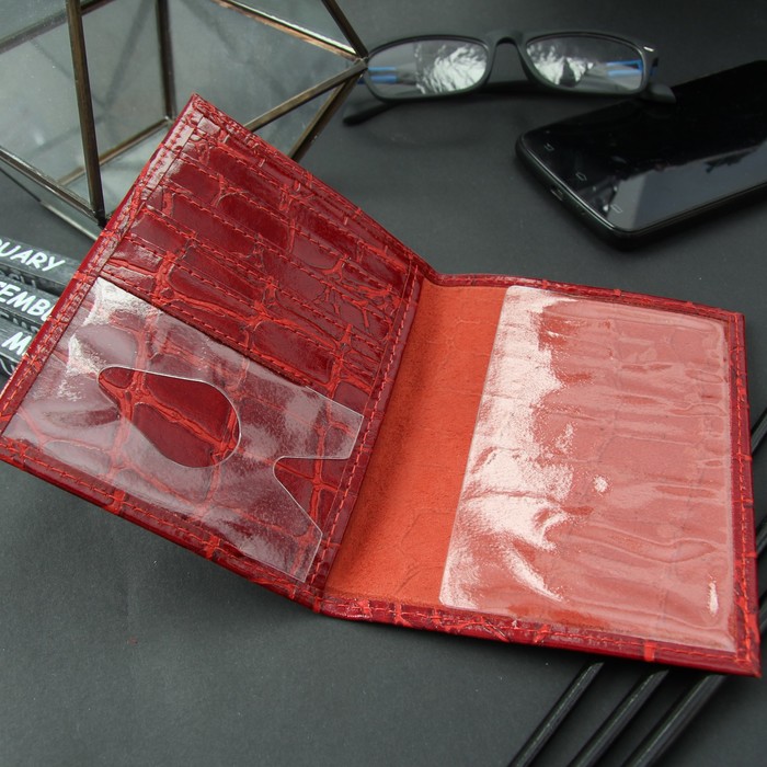 Обложка для автодокументов и паспорта, 5 карманов для карт, скат, цвет красный