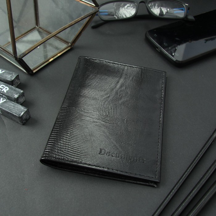 Обложка для автодокументов и паспорта, 5 карманов для карт, игуана, цвет чёрный