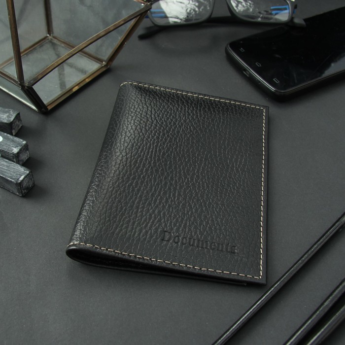 Обложка для автодокументов и паспорта, флотер, цвет чёрный