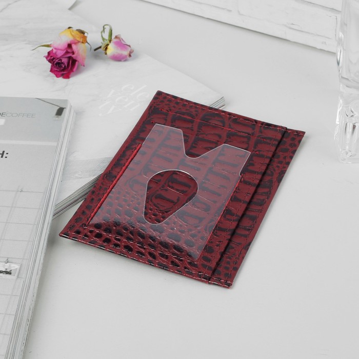 Обложка для автодокументов, 2 кармана для карт, кайман, цвет бордовый