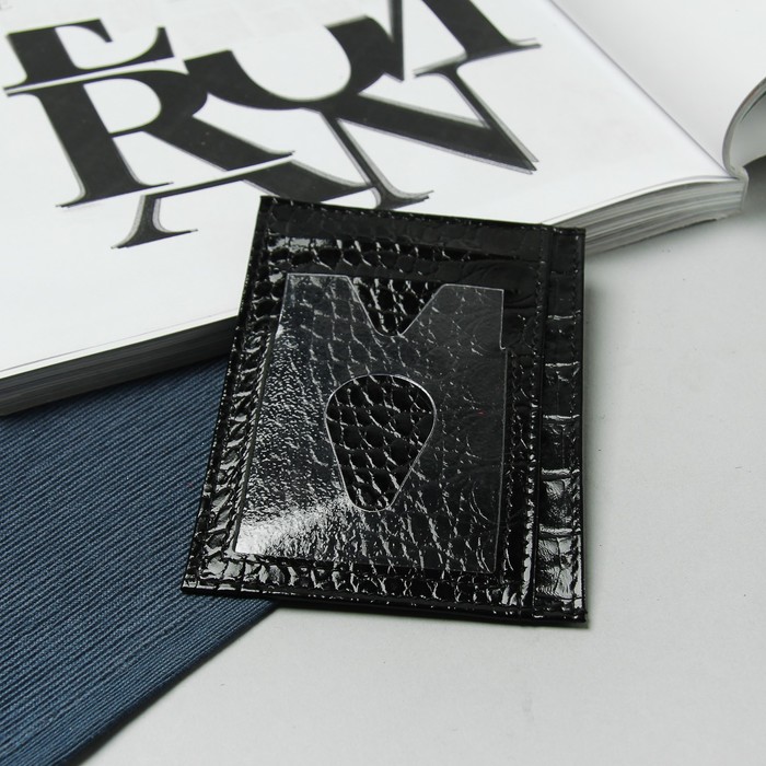Обложка для автодокументов, 2 кармана для карт, кайман, цвет чёрный