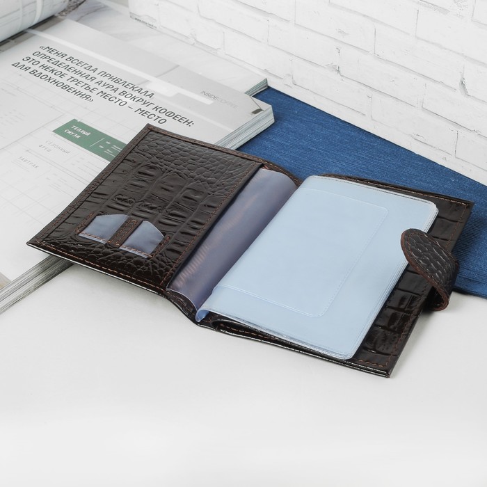 Обложка для автодокументов и паспорта, кайман, цвет коричневый