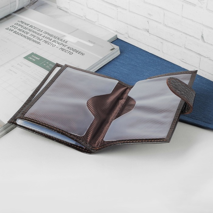Обложка для автодокументов и паспорта, кайман, цвет коричневый
