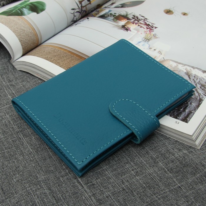 Обложка для автодокументов, отдел для паспорта, цвет морская волна флотер