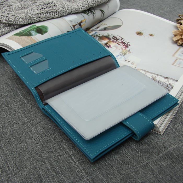 Обложка для автодокументов, отдел для паспорта, цвет морская волна флотер