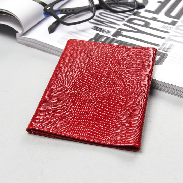 Обложка для документов, игуана, цвет алый