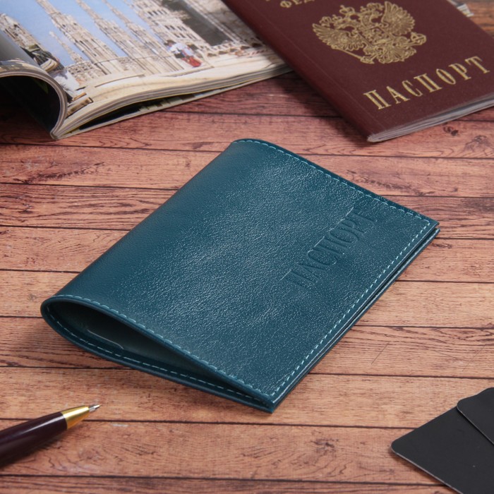 Обложка для паспорта, ладья, цвет бирюзовый матовый