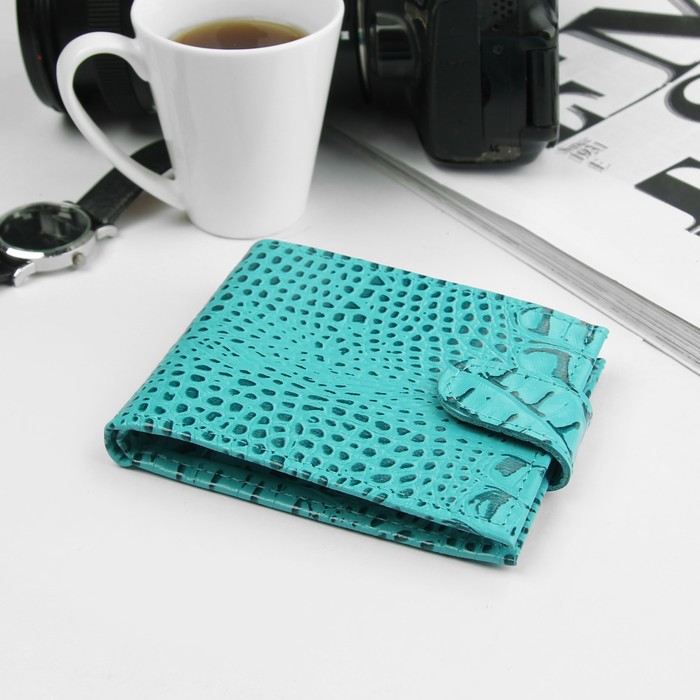 Кошелек женский, 1 отдел, для карт, для монет, крокодил, цвет бирюзовый