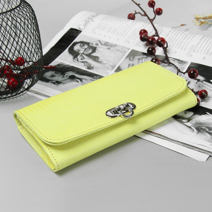 Кошелёк женский, 2 отдела, для карт, для монет, наружный карман, игуана, цвет жёлтый