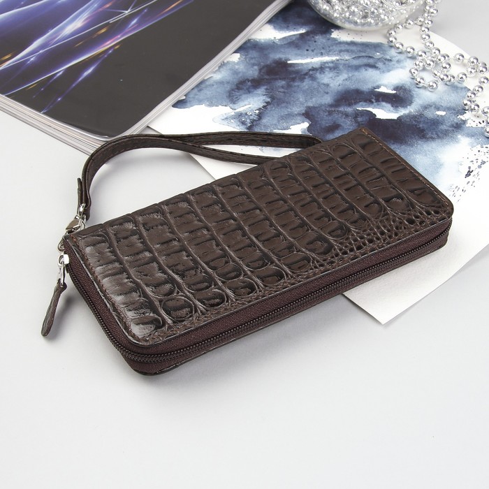 Кошелёк женский, 5 отделов, для карт, наружный карман, цвет коричневый