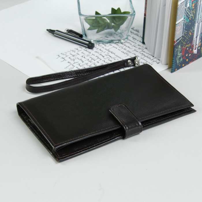 Портмоне мужское, 1 отдел, на кнопке, отдел для монет, коричневый матовый