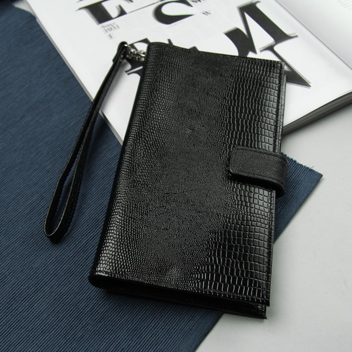 Портмоне мужское, 1 отдел, на кнопке, отдел для монет, чёрный игуана
