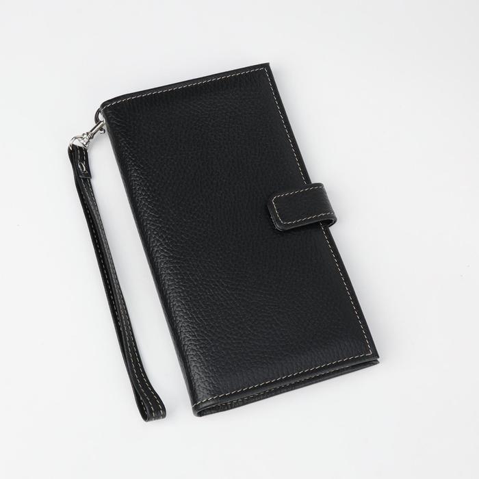 Портмоне мужское, 1 отдел, для карт, для монет, с ручкой, чёрный флотер