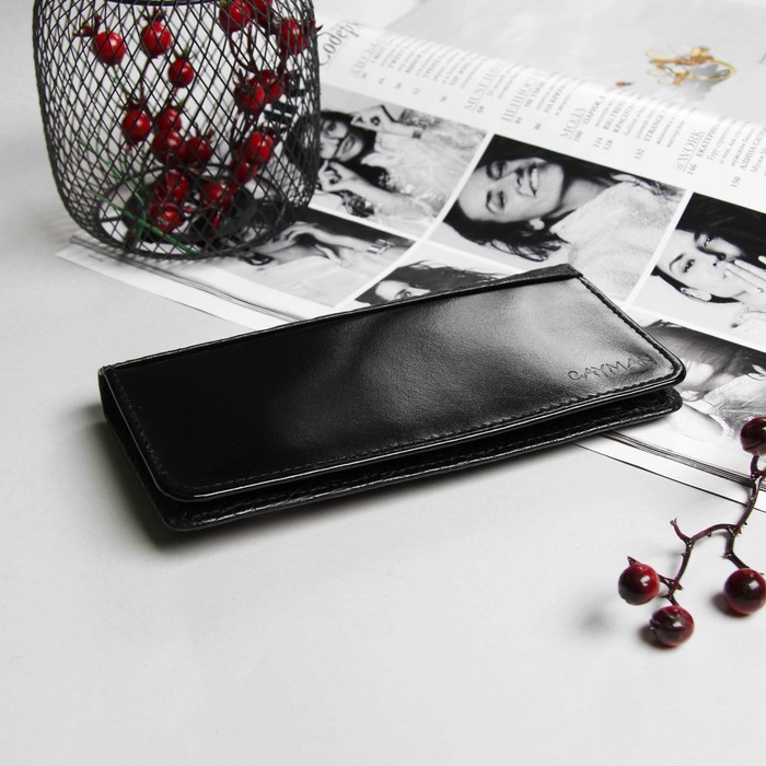 Кошелёк мужской, 2 отдела, для карт, наружный карман, кайман, цвет чёрный