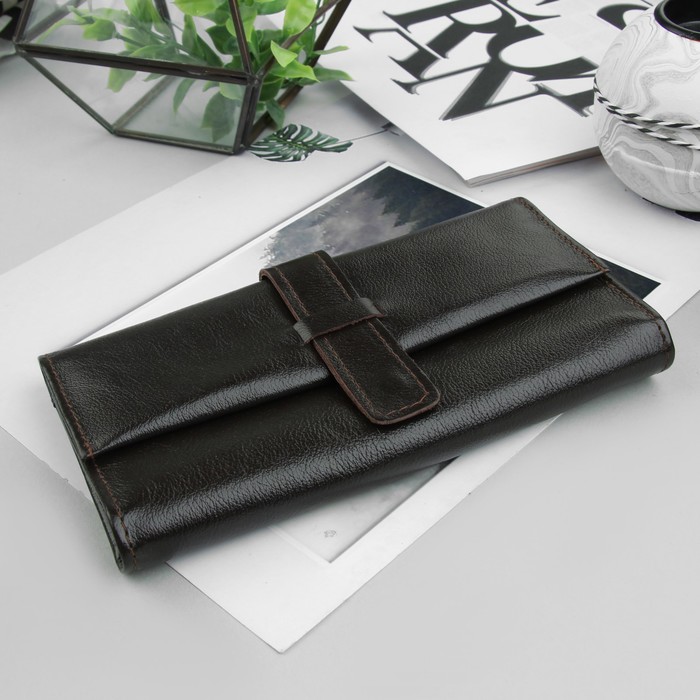 Кошелёк женский, 2 отдела, для карт, наружный карман, цвет коричневый матовый