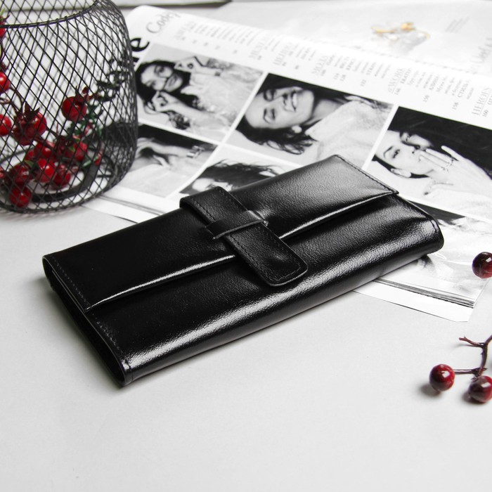 Кошелёк женский, 2 отдела, для карт, наружный карман, цвет чёрный матовый