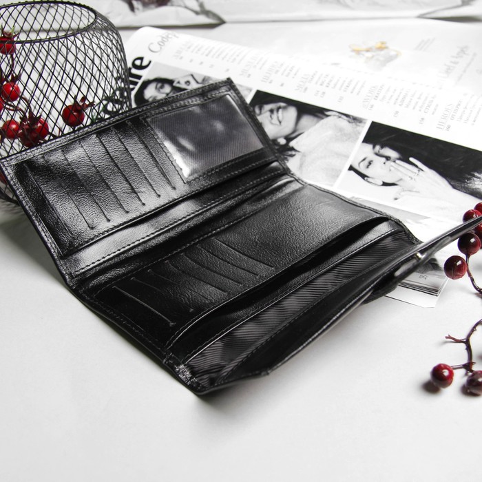 Кошелёк женский, 2 отдела, для карт, наружный карман, цвет чёрный матовый