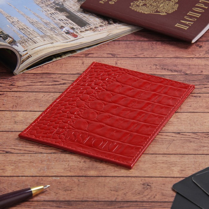 Обложка для паспорта, кайман, цвет алый