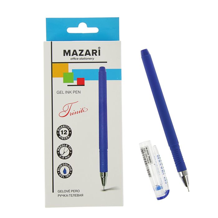 Ручка гелевая Triniti, узел 0.5мм, синие чернила, игольчатый пишущий узел, покрытие Soft