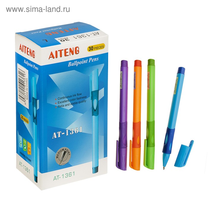 Ручка шариковая Elementary L для левшей, пулевидный пишущий узел 0.7 мм, синие чернила, резиновый упор, микс