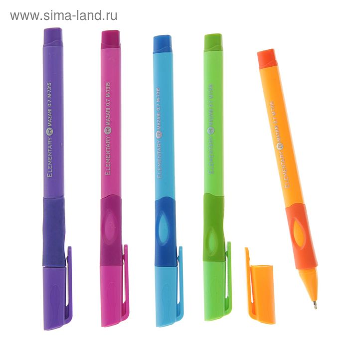 фото Ручка шариковая elementary r для правшей, пулевидный пишущий узел 0.7 мм, синие чернила, резиновый упор, микс mazari