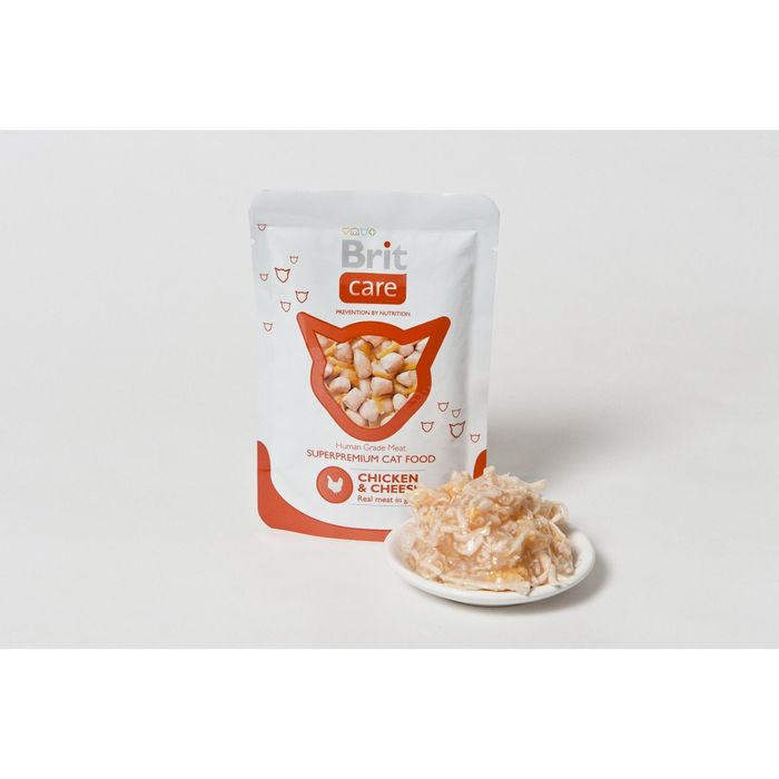 Влажный корм Brit Care для кошек, курица и сыр, пауч 80г