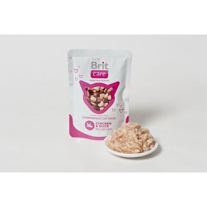 Влажный корм Brit Care для кошек, курица и утка, пауч 80 г