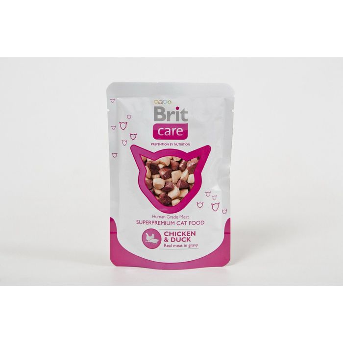 Влажный корм Brit Care для кошек, курица и утка, пауч 80 г