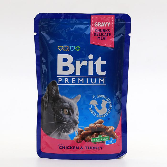 

Влажный корм Brit Premium для кошек, курица и индейка, пауч 100 г