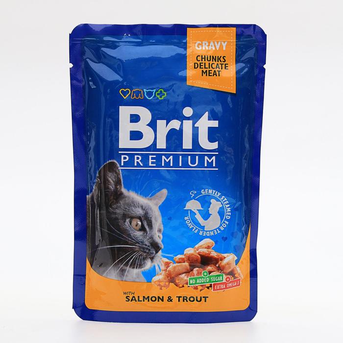 

Влажный корм Brit Premium для кошек, лосось и форель, пауч, 100 г