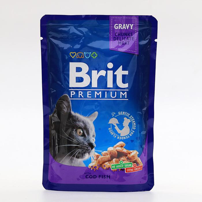 

Влажный корм Brit Premium для кошек, треска, пауч, 100 г