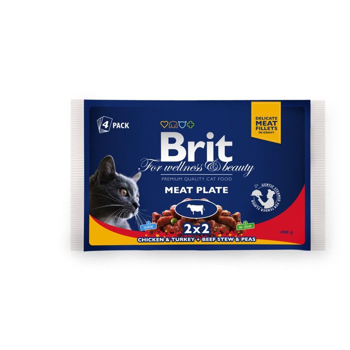 Влажный корм Brit Premium "Мясная тарелка" для кошек, пауч, 4 х 100 г