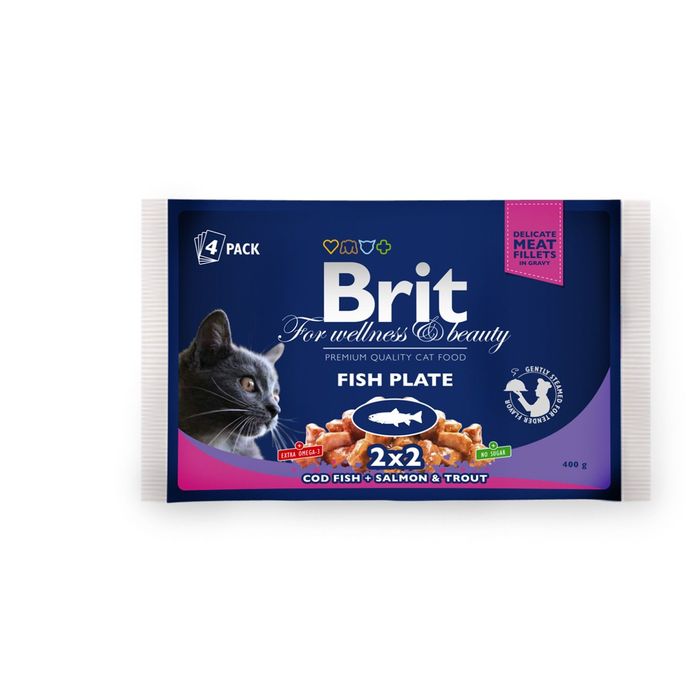 Влажный корм Brit Premium "Рыбная тарелка" для кошек, пауч, 4 х 100 г