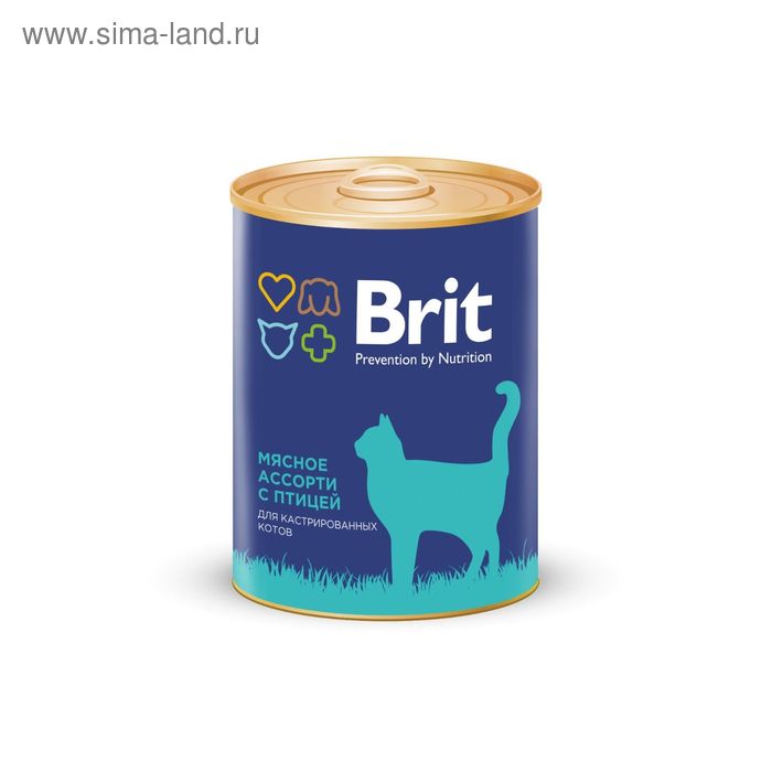 Влажный корм Brit Premium для кастрированных котов мясное ассорти с птицей жб 340 г 151₽