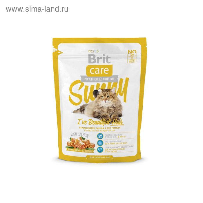 фото Сухой корм brit care cat sunny beautiful hair для кошек, уход за кожей и шерстью, 400 г