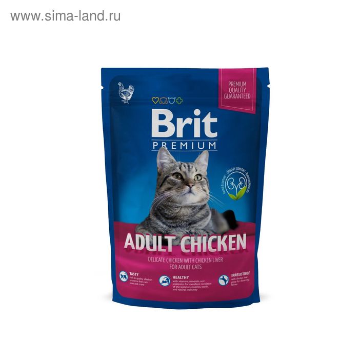 

Сухой корм Brit Premium Сat adult Chicken для кошек, курица+печень, 800 г
