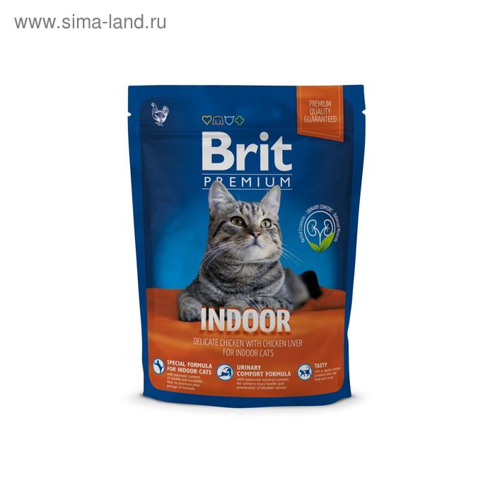 

Сухой корм Brit Premium Сat Indoor для домашних кошек, курица и печень, 300 г