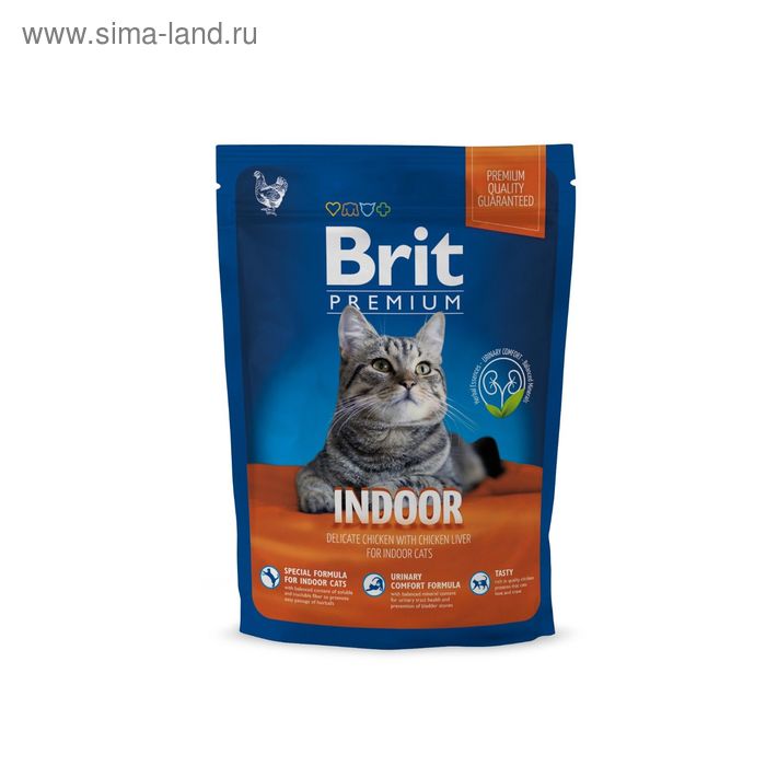 

Сухой корм Brit Premium Сat Indoor для домашних кошек, курица и печень, 1.5 кг