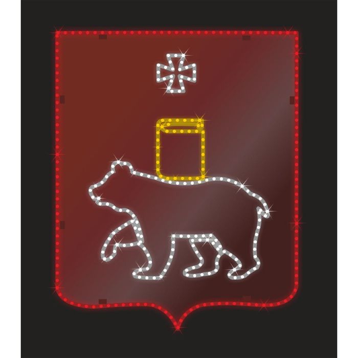Светодиодное панно "ГЕРБ города Пермь", 1.7 х 1.38 м, 40 Вт, IP44, подложка красный акрил