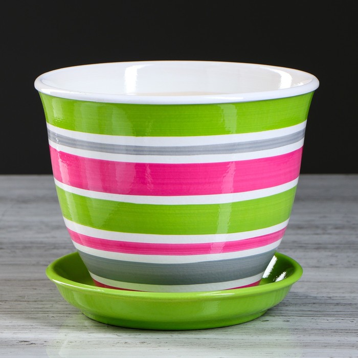 Горшок для цветов "Кедр №2" 2,5 л, полоска, разноцветная
