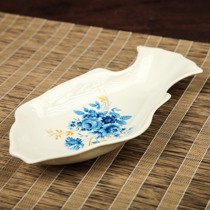 Селедочница "Рыбка" малая белая с деколью, 20 см