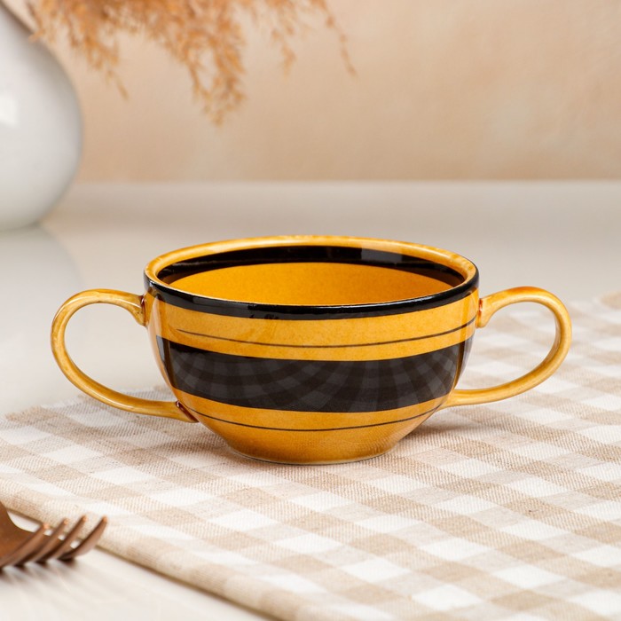 Бульонница 0,35 л, коричневая, рисованная