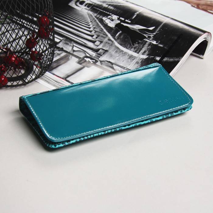Кошелёк женский, 2 отдела, для карт, наружный карман, крокодил, цвет бирюзовый