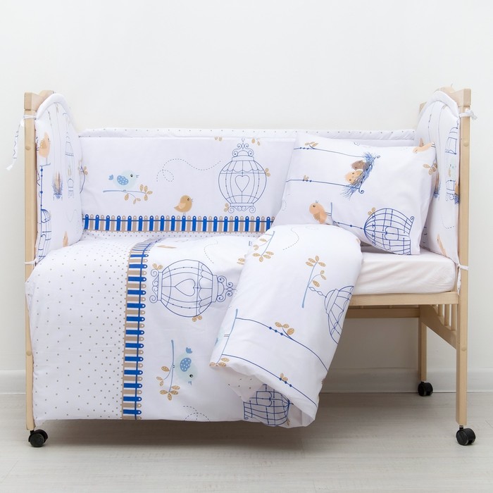 Комплект в кроватку "Пташки" (6 предметов), цвет голубой 31032