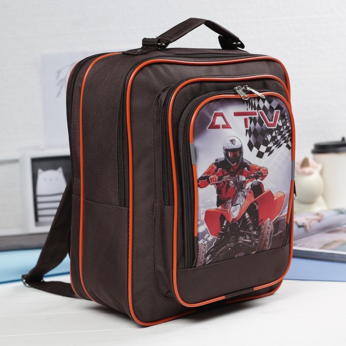 Рюкзак школьный на молнии, 2 отдела, 2 наружных кармана, цвет коричневый